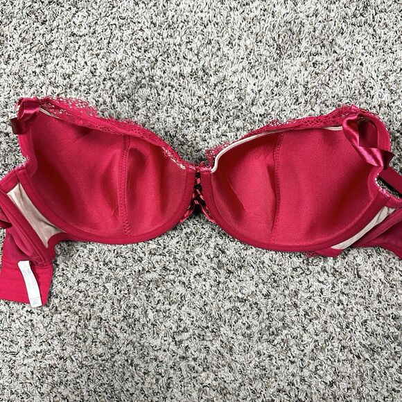 CACIQUE 42F Red Lightly Lined French Balconette BRA UNDERWIRE 4 Hook Closure - Picture 5 of 7